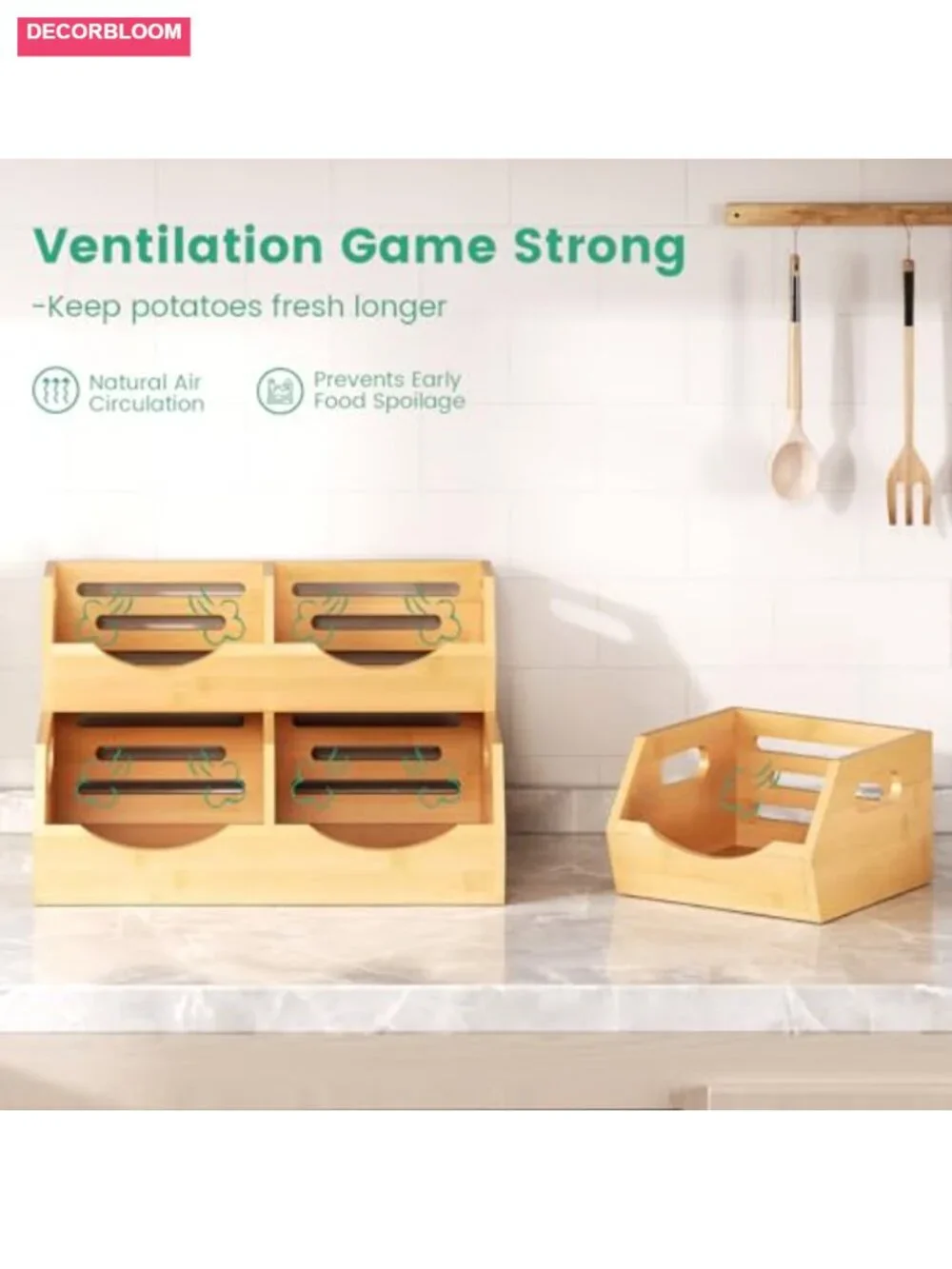 3 Tier Bamboo Stackable Onion Potato Storage Bin Pantry Organizer